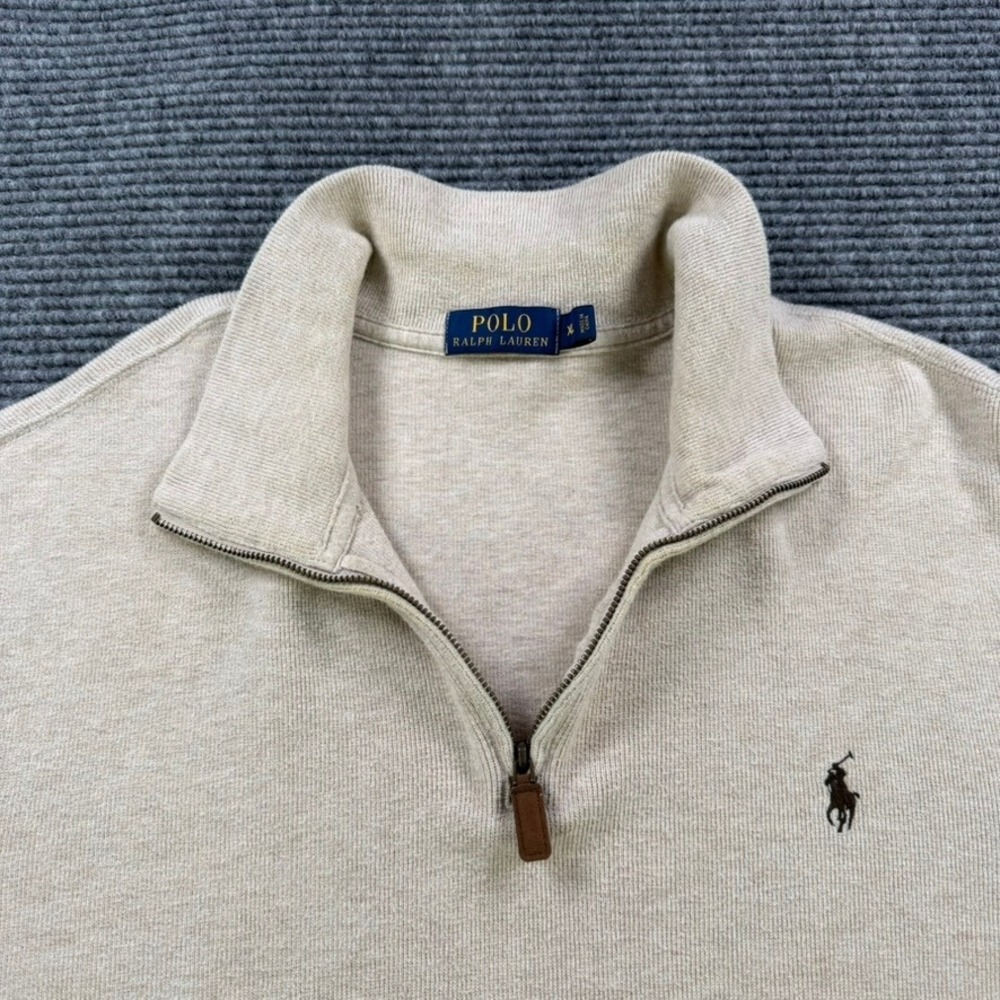 Polo Ralph Lauren Mens XL Quarter Zip Pullover Sweater Oatmeal Beige Cotton Pony - Picture 5 of 12